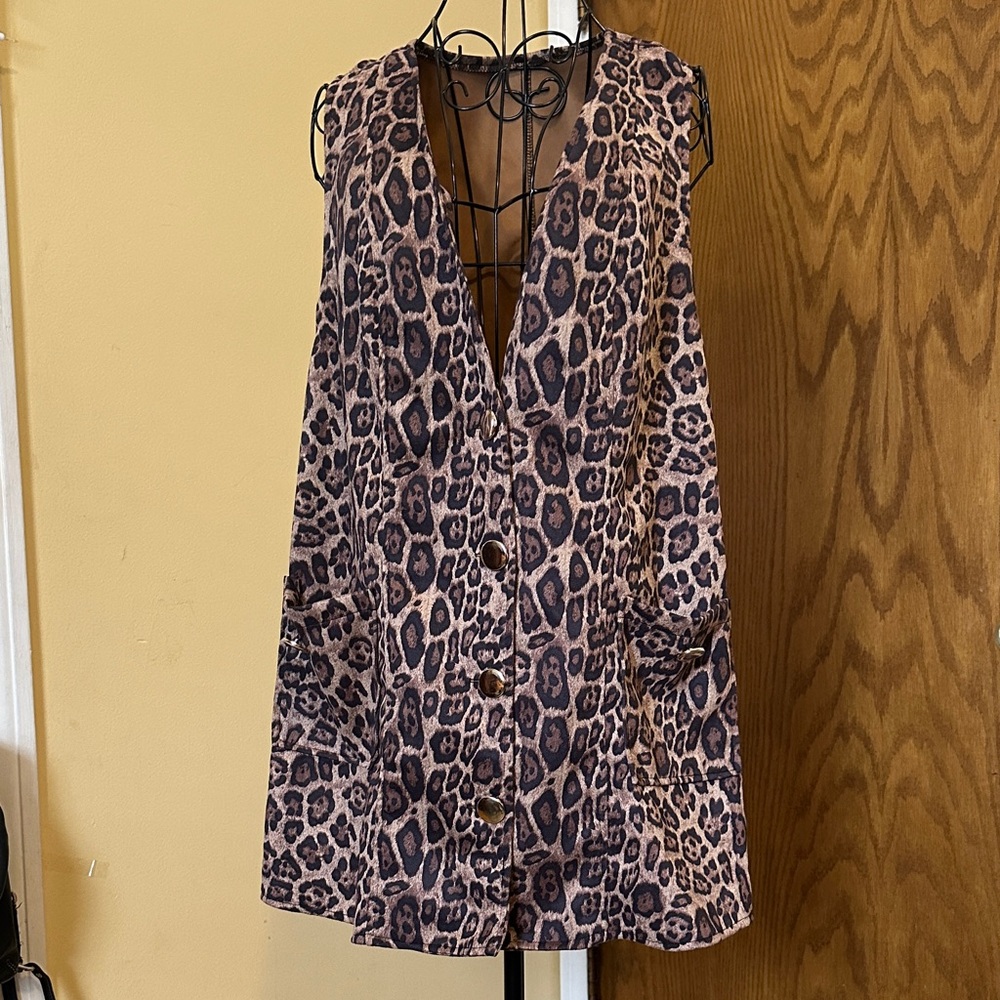 SHEIN Leopard Print Sleeveless Blazer Dress